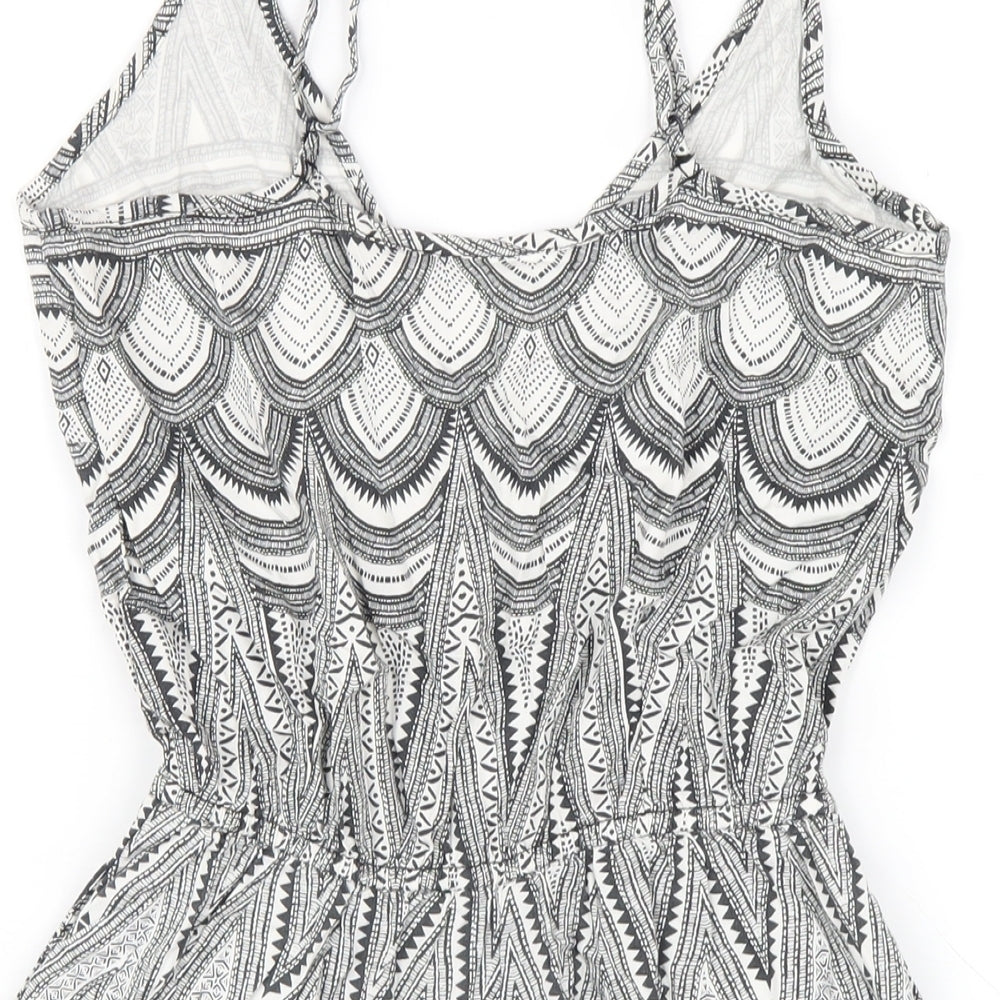 H&M Womens Black Geometric Vinyl Playsuit One-Piece Size 6 Pullover