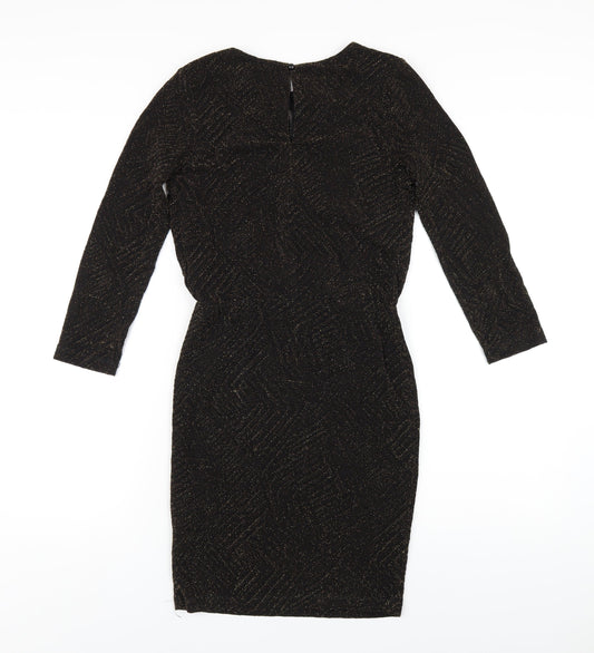 New Look Womens Black Polyester Bodycon Size 10 Round Neck Button