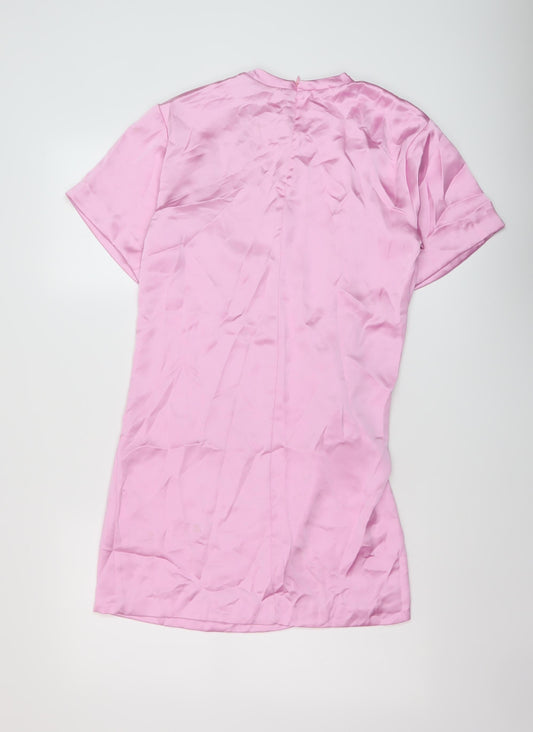 Zara Womens Pink Polyester Mini Size S Round Neck Zip