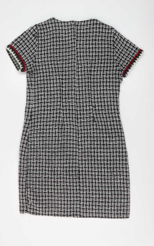 Dorothy Perkins Womens Black Geometric Cotton A-Line Size 12 Round Neck Zip