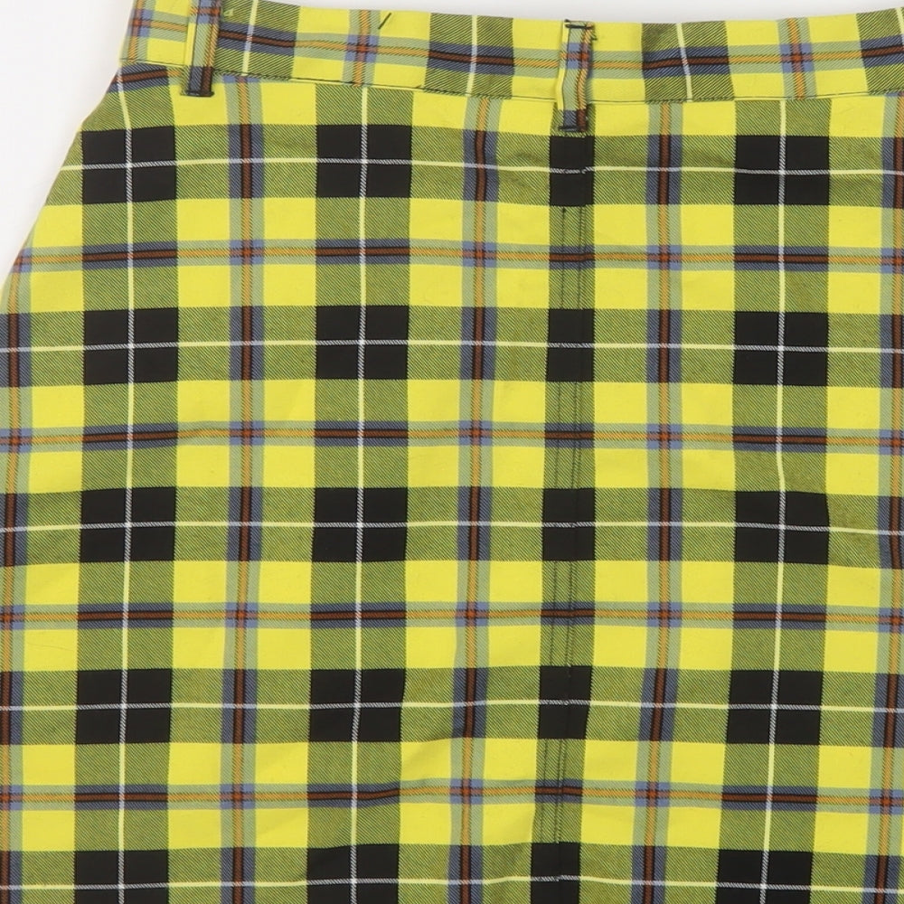 Monki Womens Yellow Plaid Polyester A-Line Skirt Size 8 Zip