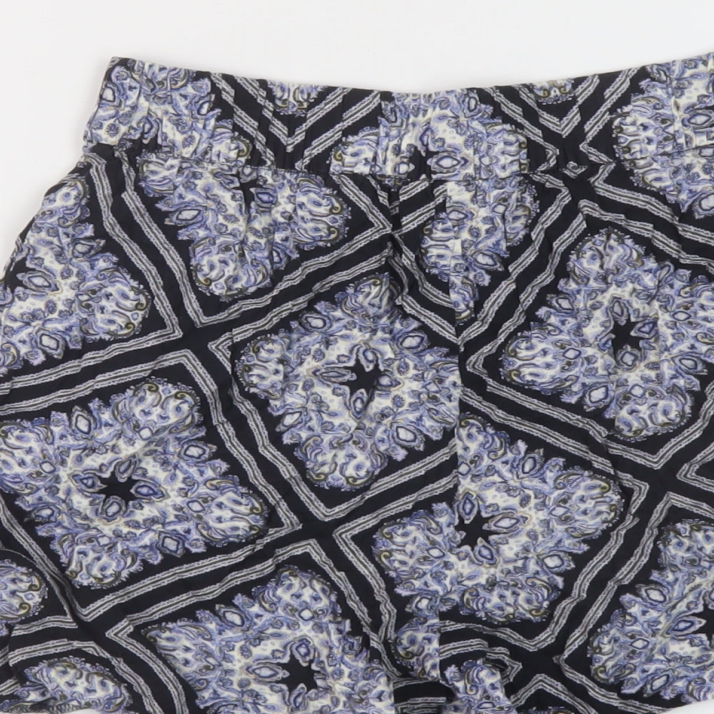 H&M Womens Blue Geometric Vinyl Basic Shorts Size 8 L4 in Regular