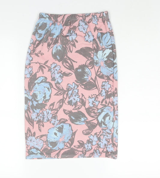 Additional front view of Club L women’s pink floral polyester bandage skirt, size UK 10