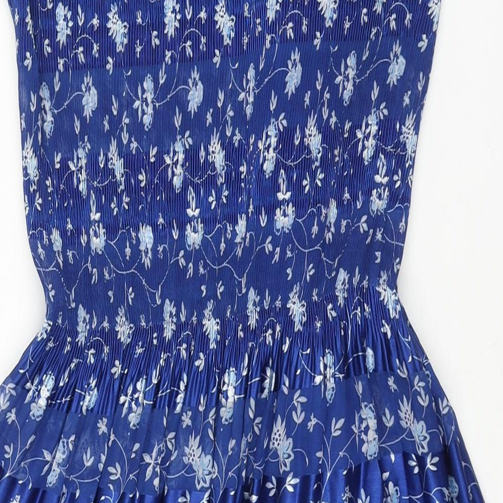 Max Studio Womens Blue Floral Polyester A-Line Size M Round Neck Pullover