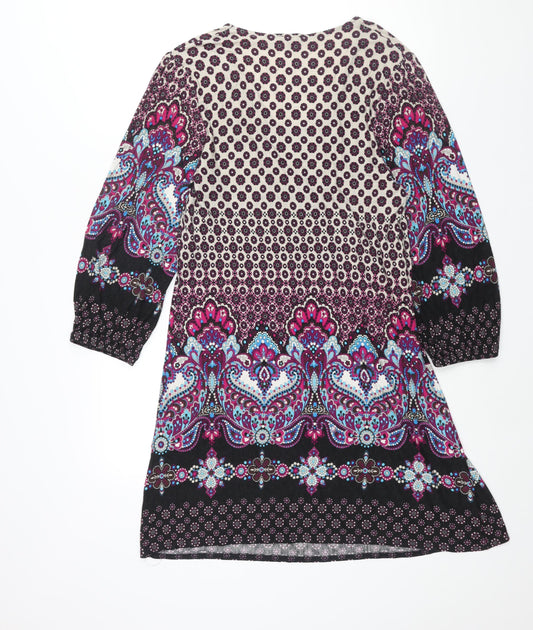 Phase Eight Womens Multicoloured Geometric Viscose Shift Size 12 Scoop Neck Pullover
