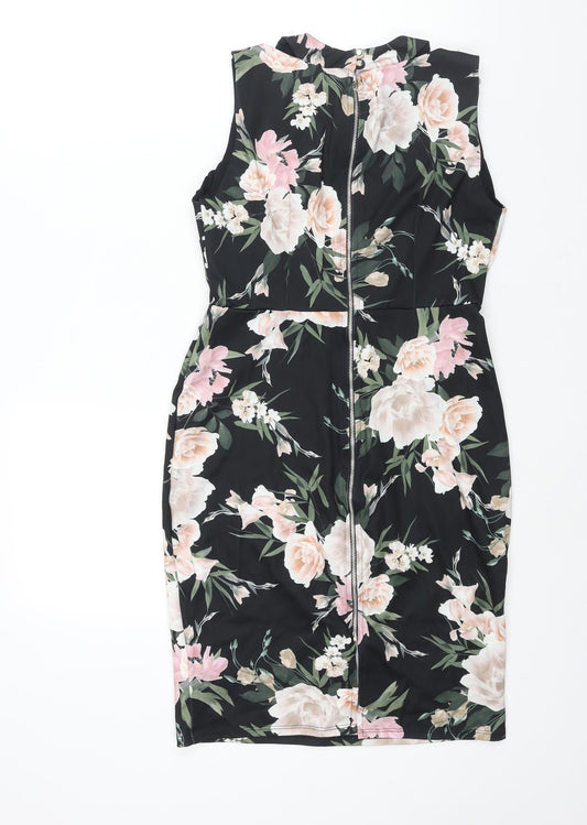 Dorothy Perkins Womens Multicoloured Floral Polyester Pencil Dress Size 12 Mock Neck Zip