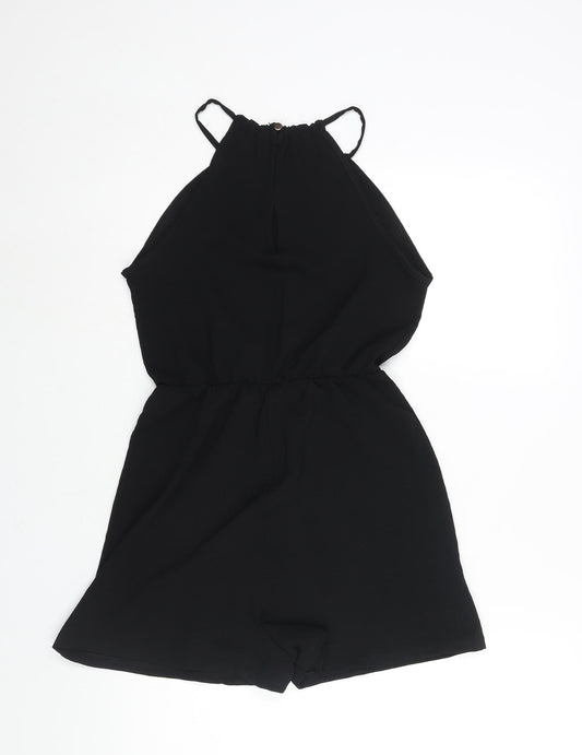 Boohoo Womens Black Polyester Playsuit One-Piece Size 10 Button