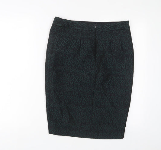 NEXT Womens Green Fair Isle Viscose A-Line Skirt Size 10 Zip - Side Slit