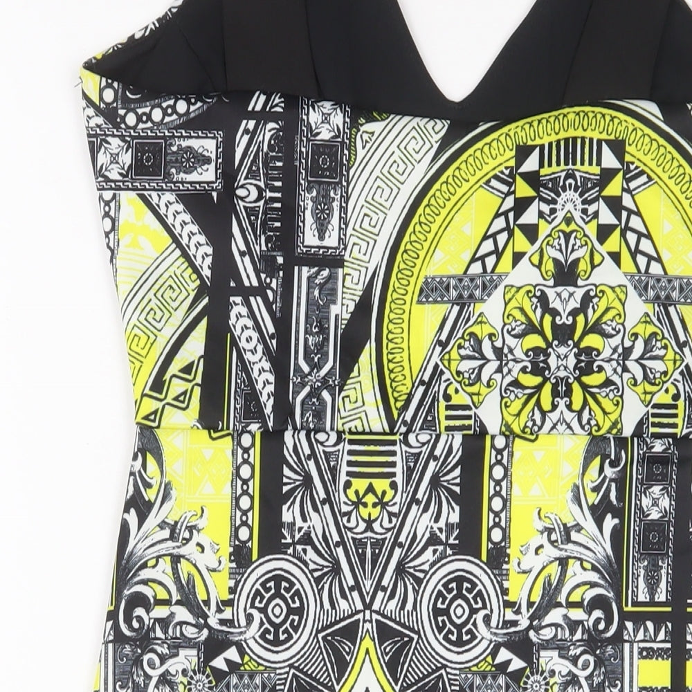 Miss Selfridge Womens Yellow Geometric Polyester A-Line Size 12 V-Neck Pullover