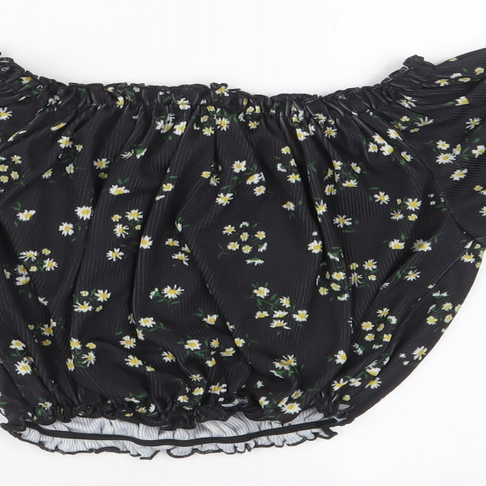 Womens UK Size 10 New Look Black Cropped T-Shirt