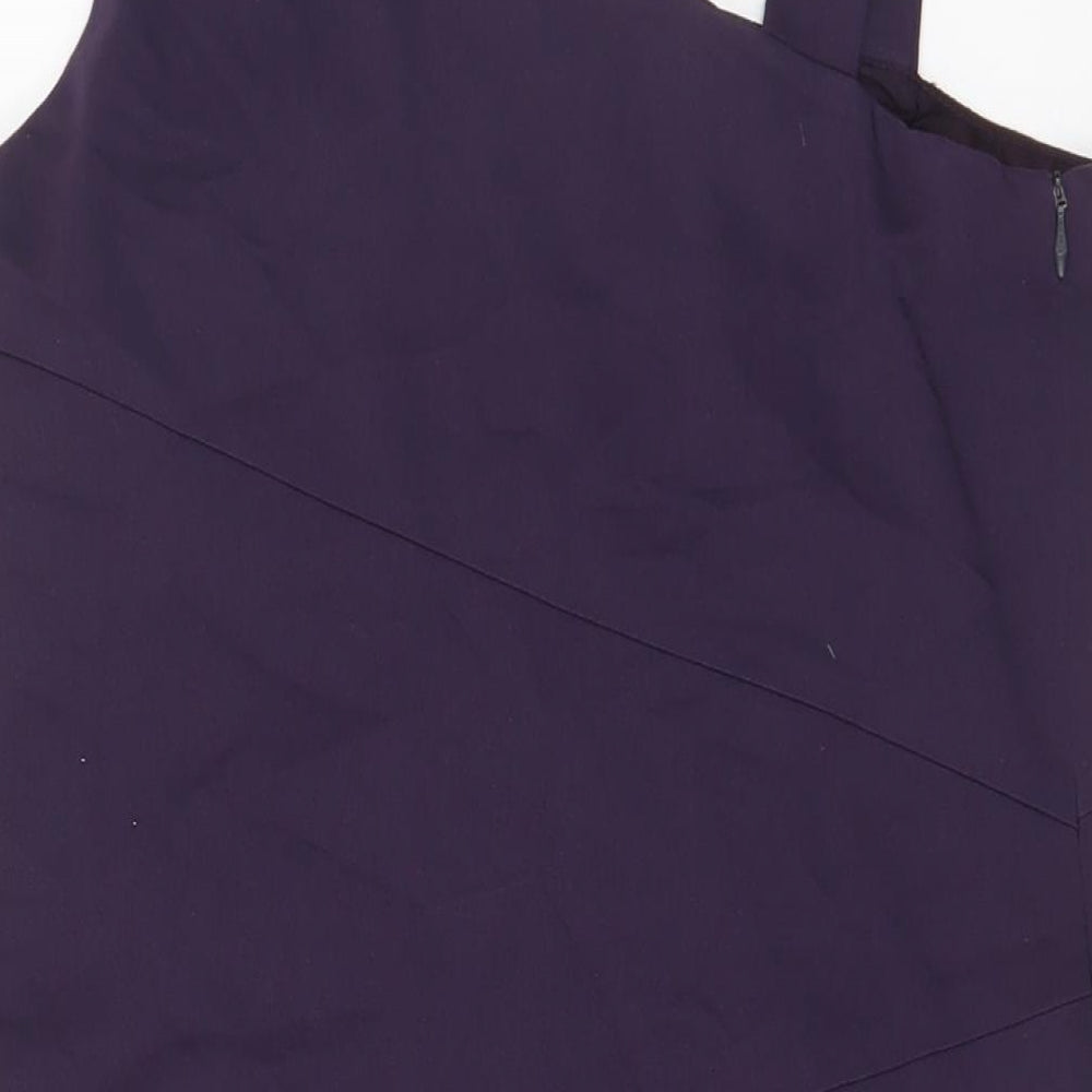 Oasis Womens Purple Polyester A-Line Size 14 One Shoulder Zip