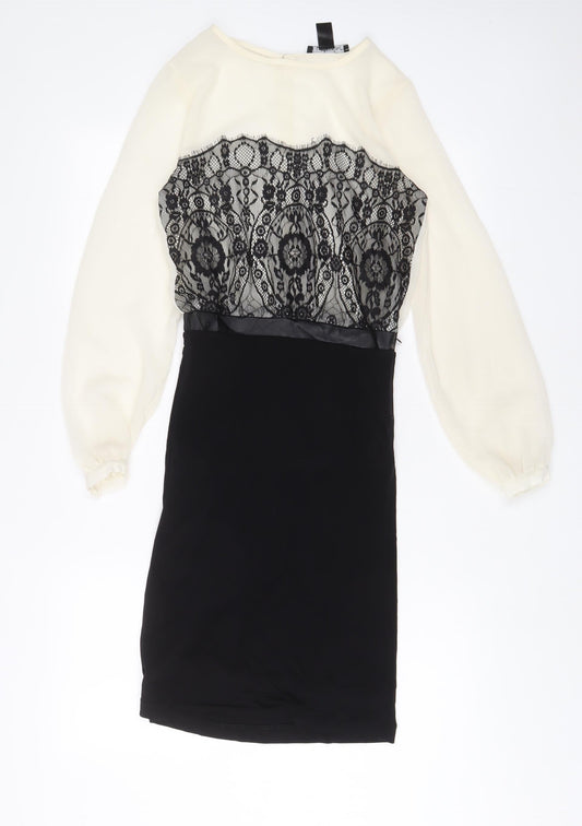 Mango Womens Ivory Polyester A-Line Size S Crew Neck Zip - Lace