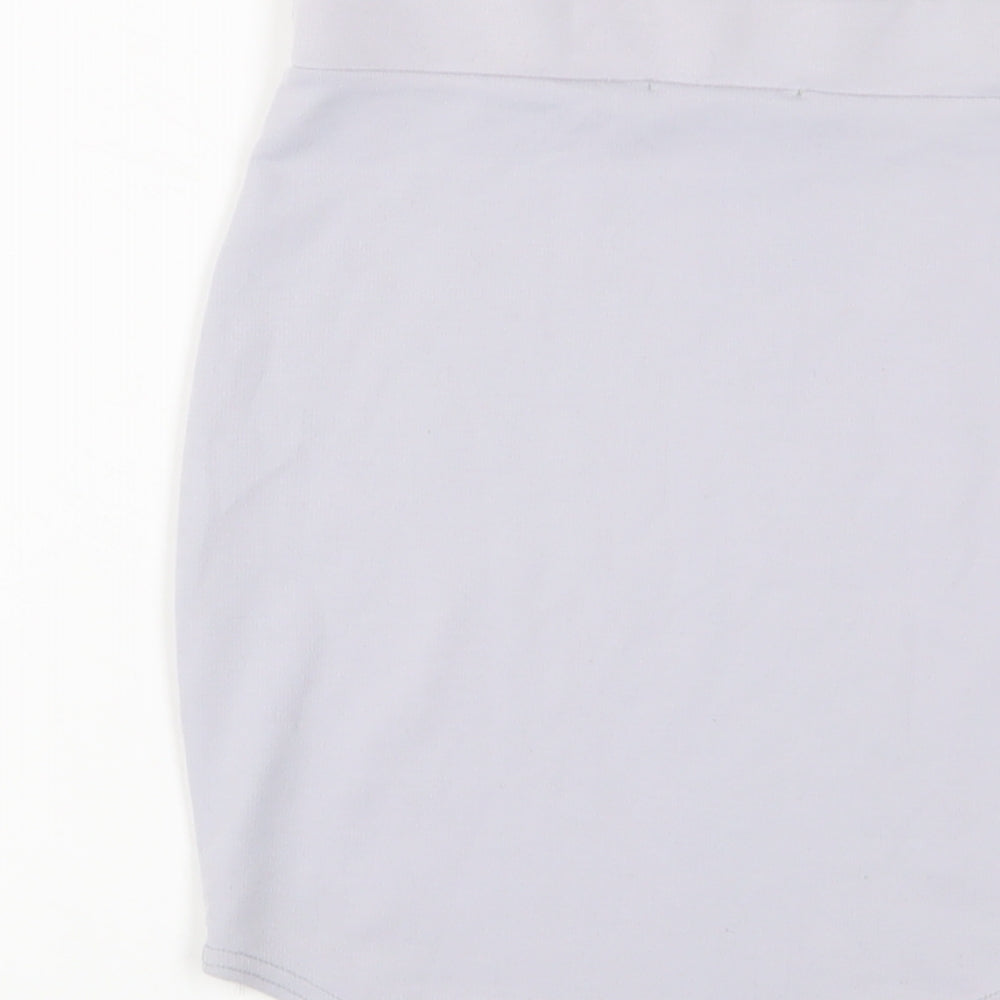 Brand and care label for Missguided women’s grey polyester a-line skirt, size UK 8