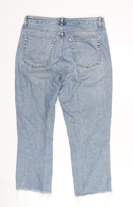 Topshop Womens Blue Cotton Blend Straight Jeans Size 30 in L28 in Regular Zip - Raw Hem