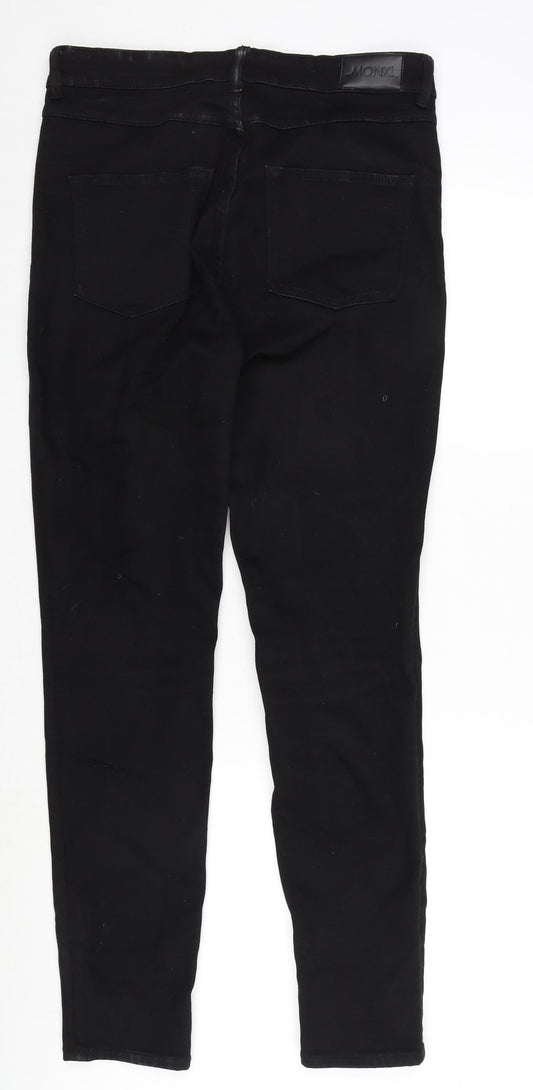 Monki Womens Black Cotton Blend Straight Jeans Size 31 in L30 in Slim Zip