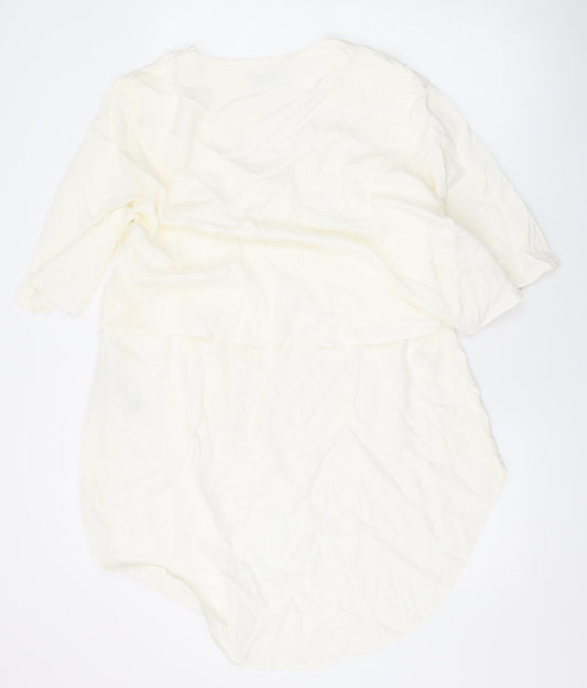 Zara Womens Ivory Lyocell Basic Blouse Size S V-Neck
