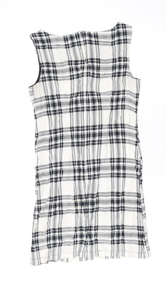 Dorothy Perkins Womens Ivory Plaid Polyester Tank Dress Size 12 Scoop Neck Pullover