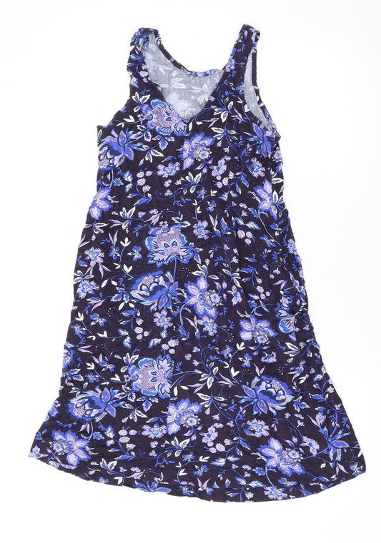NEXT Womens Blue Floral Viscose Tank Dress Size S Scoop Neck Pullover
