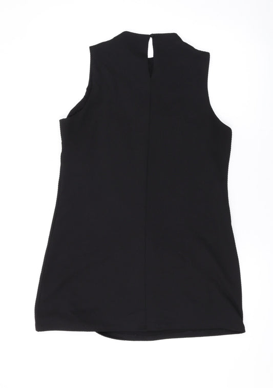 Dorothy Perkins Womens Black Viscose Tank Dress Size 12 Round Neck Button