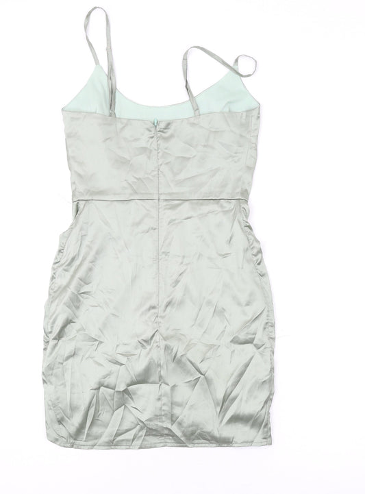 Missguided Womens Green Polyester Mini Size 8 Scoop Neck Zip