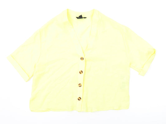 Womens UK Size 10 New Look Yellow Basic Button-Up