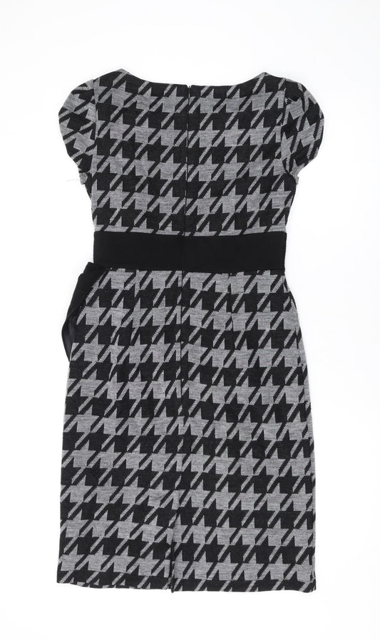 Per Una Womens Green Geometric Polyester Pencil Dress Size 10 Boat Neck Zip