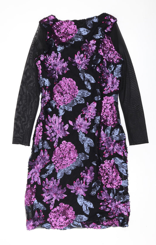 Cotton Traders Womens Purple Geometric Polyester Bodycon Size 12 Square Neck Pullover