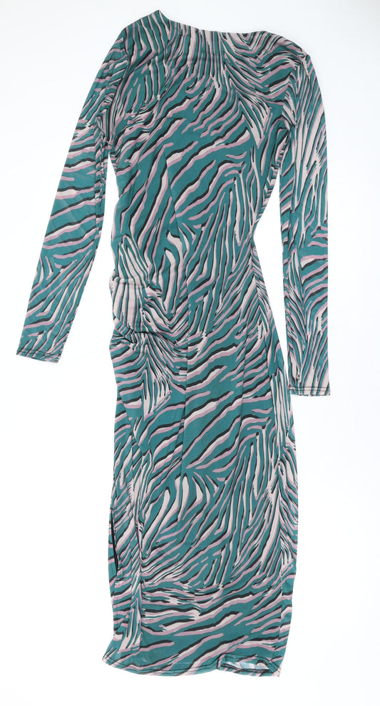 Oasis Womens Green Animal Print Polyester Maxi Size S Round Neck Pullover