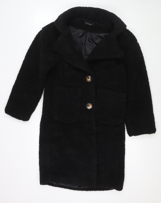Womens UK Size 4 PRETTYLITTLETHING Black Overcoat