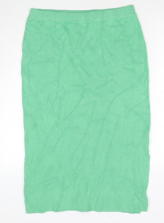 Marks and Spencer Womens Green Viscose Maxi Skirt Size L - Side Slit(s)