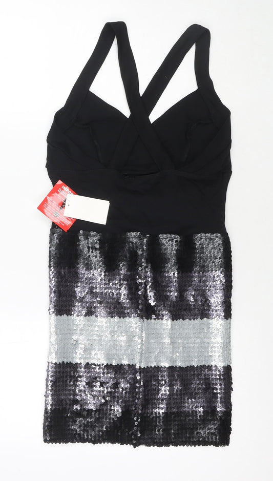 ASOS Womens Black Polyester Mini Size 12 V-Neck Pullover - Sequin Detail