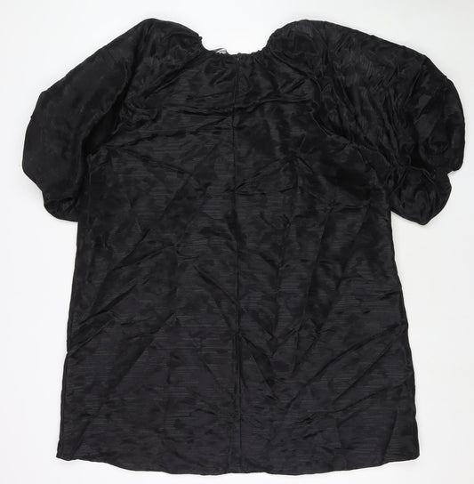 Marks and Spencer Womens Black Polyester A-Line Size 16 Round Neck Button
