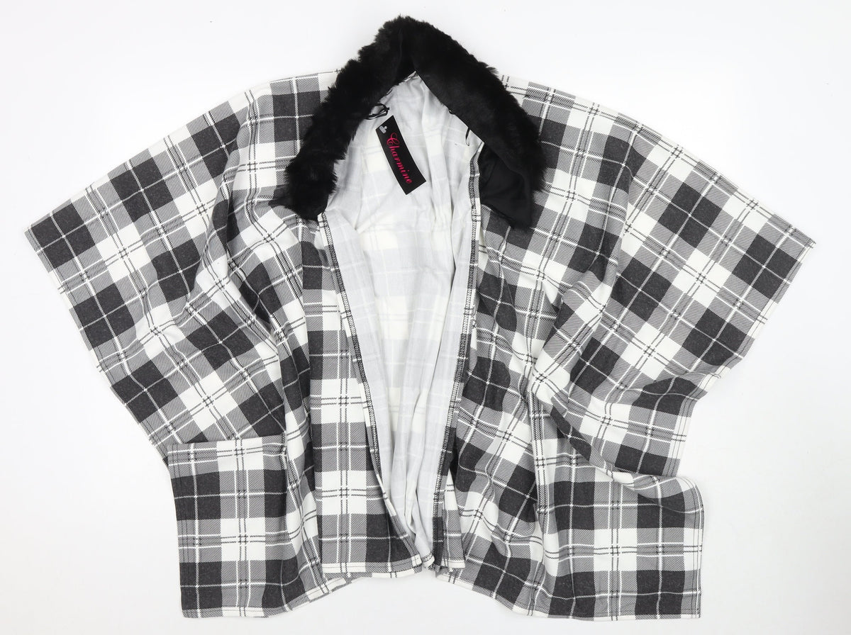 Charmine Womens Black Check Polyester Shawl/Wrap - Collared
