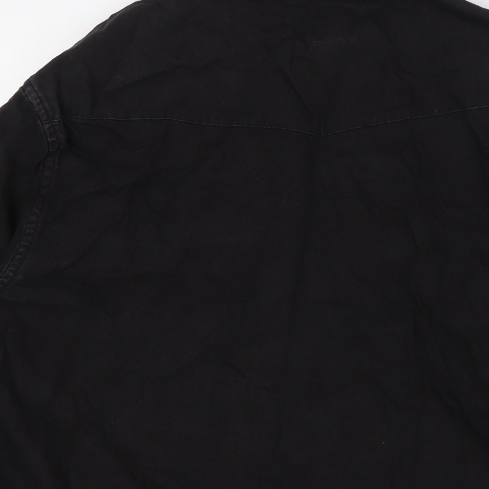 River Island Mens Black Cotton Button-Up Size M Collared Snap