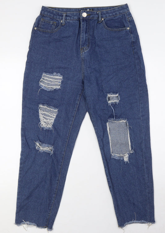 Womens UK Size 12 Boohoo Regular Fit Mom Blue Jeans