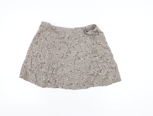 DIANA Womens Brown Floral Acetate Mini Skirt Size 14 Zip