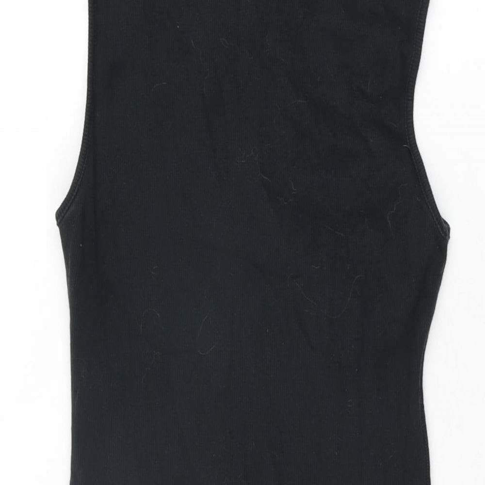 Boohoo Womens Black Cotton Bodycon Size 10 Round Neck Drawstring