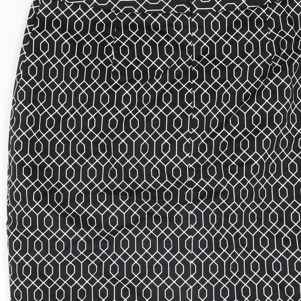 Brand and care label for PURE Collection women’s black geometric cotton straight & pencil skirt, size UK 12, zip