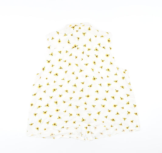 Clockhouse Womens White Geometric Viscose Basic Button-Up Size 12 Collared