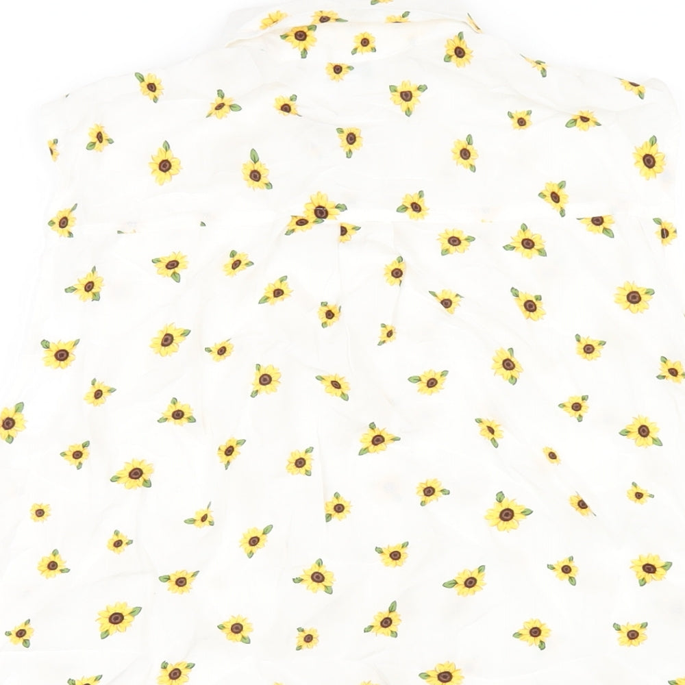 Clockhouse Womens White Geometric Viscose Basic Button-Up Size 12 Collared