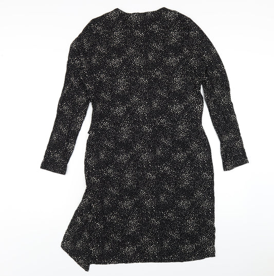 Marks and Spencer Womens Black Geometric Viscose A-Line Size 12 Round Neck Pullover