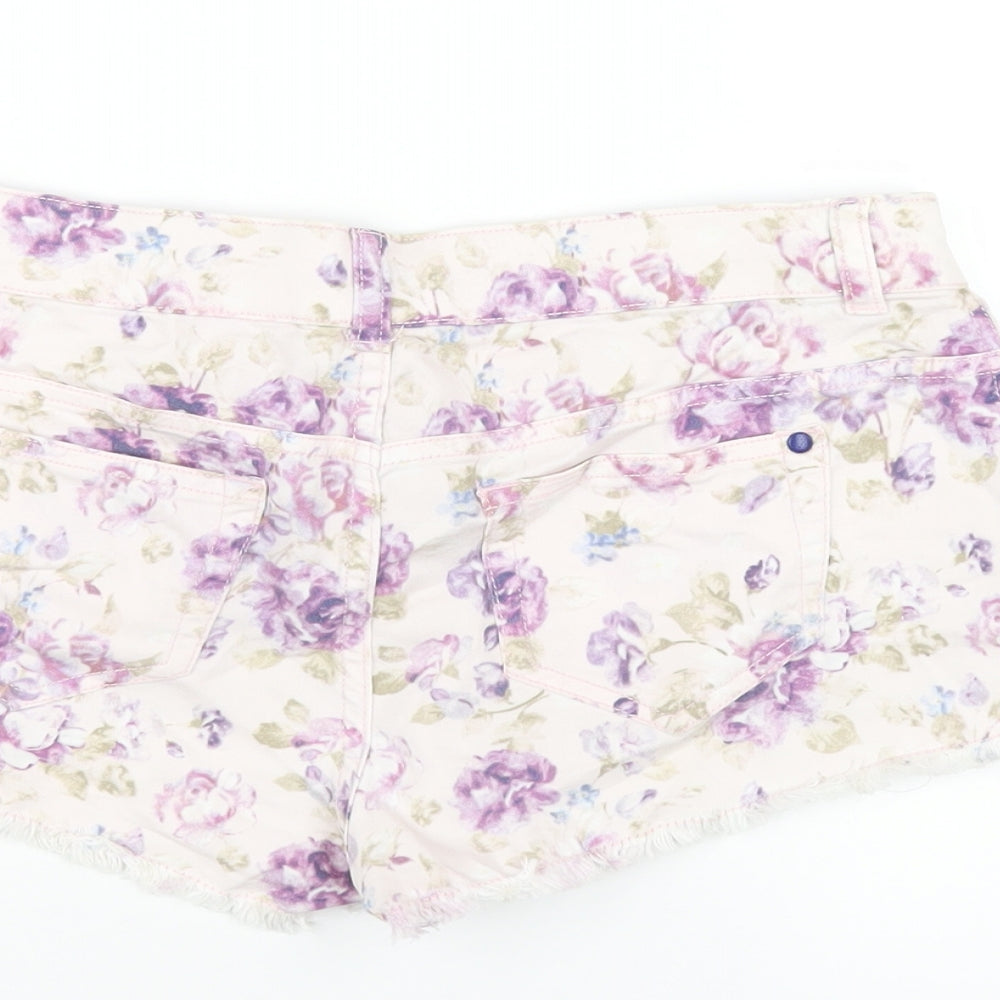 Denim & Co. Womens Pink Floral Cotton Cut-Off Shorts Size 10 Regular Zip