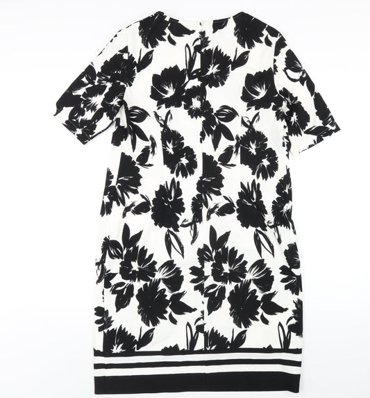 Gerry Weber Womens Black Floral Polyester A-Line Size 12 Round Neck Zip