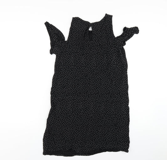 New Look Womens Black Viscose A-Line Size 10 Round Neck Button - Cold Shoulder