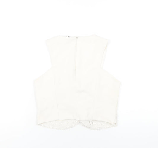 Womens UK Size 10 Topshop White Cropped T-Shirt