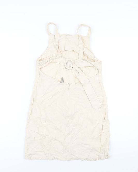 ASOS Womens Beige Linen A-Line Size 10 Square Neck Zip