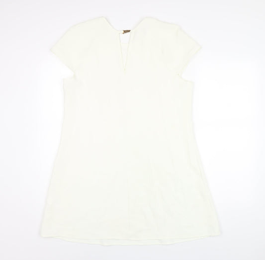 River Island Womens Ivory Polyester A-Line Size 14 Round Neck Buckle