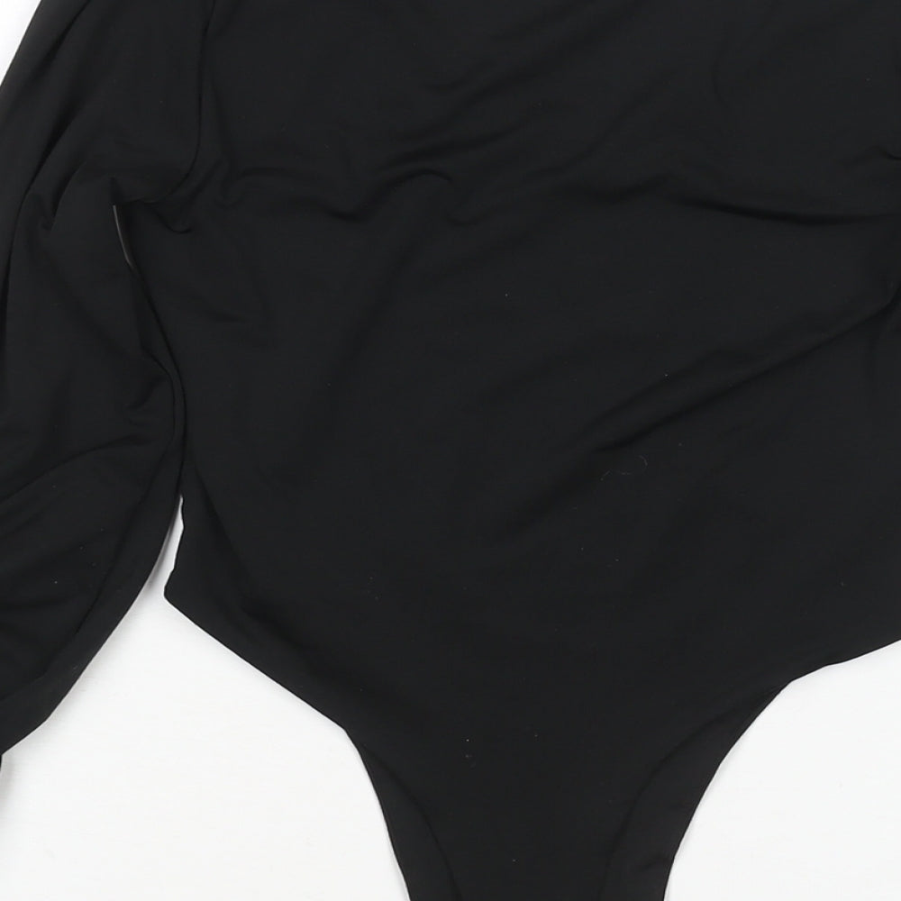 Oh Polly Womens Black Polyester Bodysuit One-Piece Size 8 Snap - Drawstring Sleeves