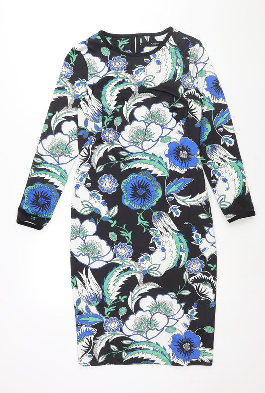 Additional front view of Autograph women’s multicoloured geometric polyester pencil dress, round neck zip - floral print