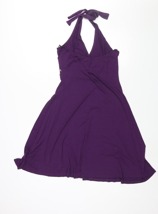 Body Flirt Womens Purple Viscose Fit & Flare Size 8 Halter Tie - Sequin Detail Size 8-10